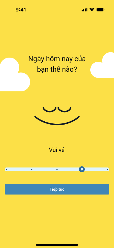 Màn hình chọn trạng thái vui vẻ trong ứng dụng Mood