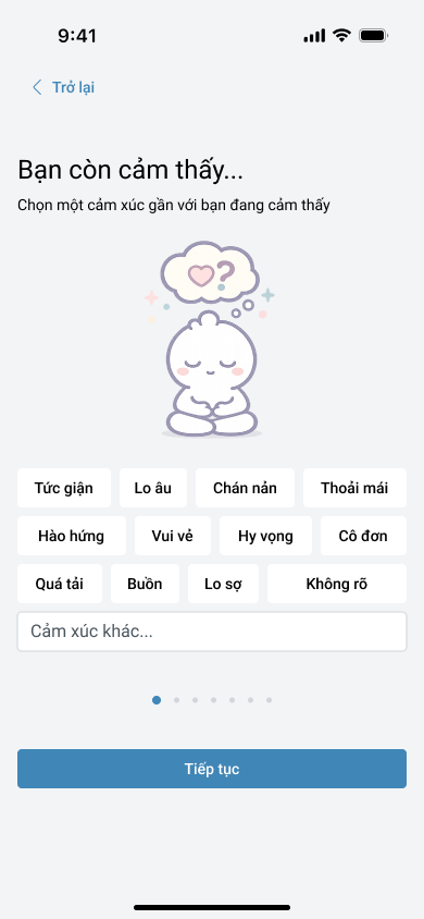 Màn hình khảo sát cảm xúc trong ứng dụng Mood
