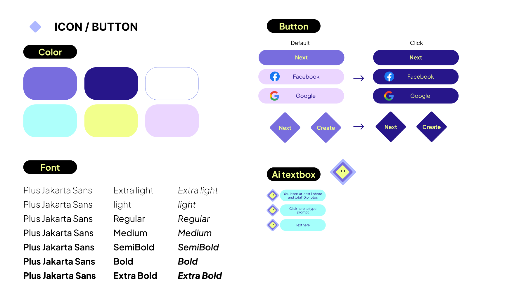 Bảng màu, typography và trạng thái button của Musaic